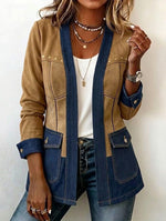 Stylish Denim And Suede Patchwork Jacket