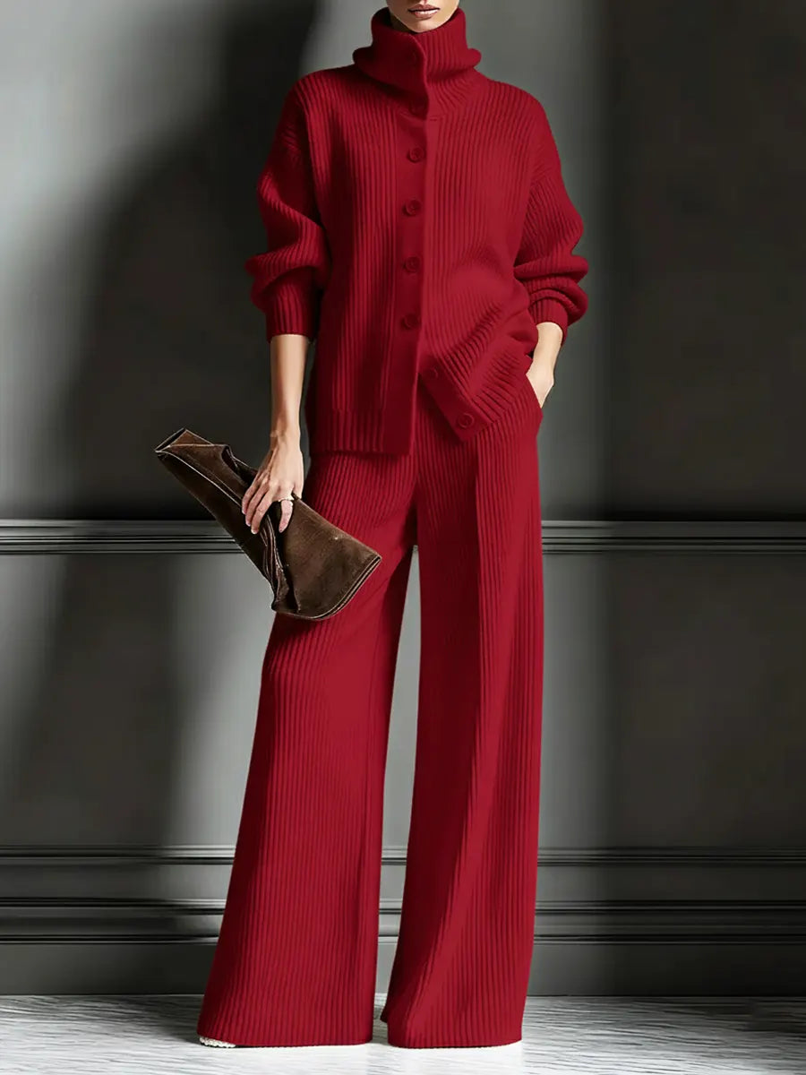 Zweiteiliges Set aus gemütlichem Cardigan-Pullover und Hose für Damen