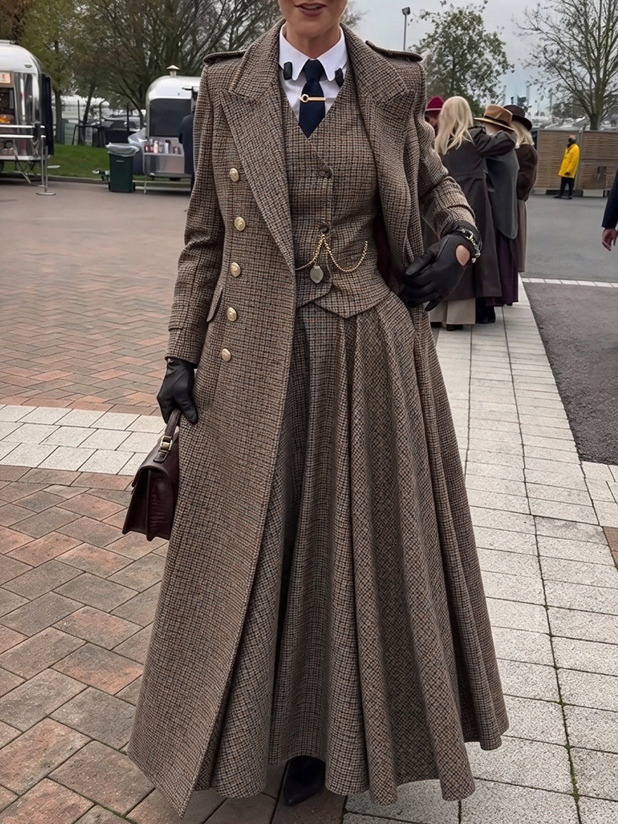 Cappotto lungo in misto lana a quadri in stile vintage