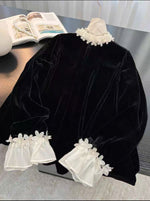 Top in velluto elegante e raffinato con abbellimenti floreali tridimensionali