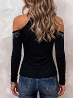 Women's Rhinestone Cold Shoulder Halter Neck Blouse