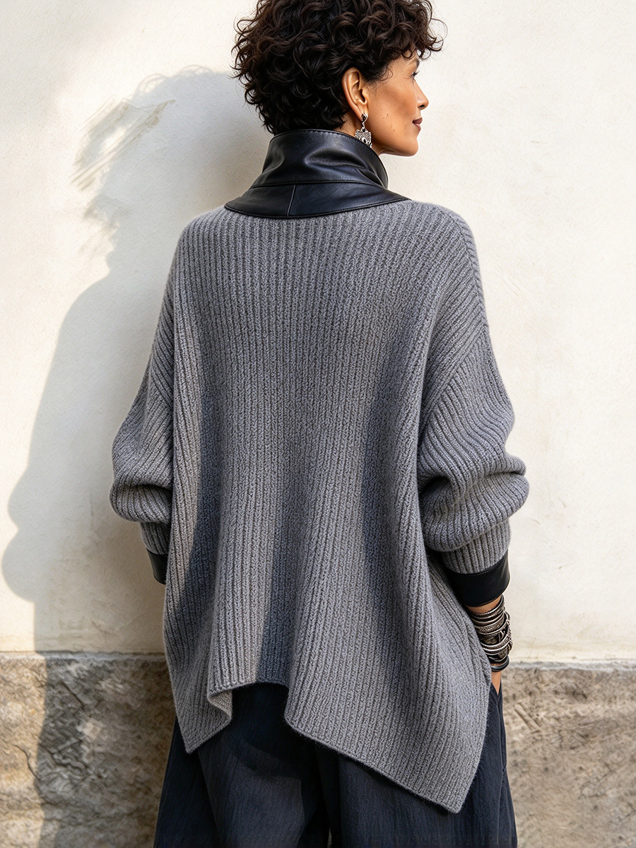 Gemütliche, stilvolle Strickjacke aus Kunstleder