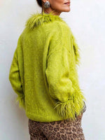 Maglione lavorato a maglia con scollo a V con finiture sfocate verde lime da donna