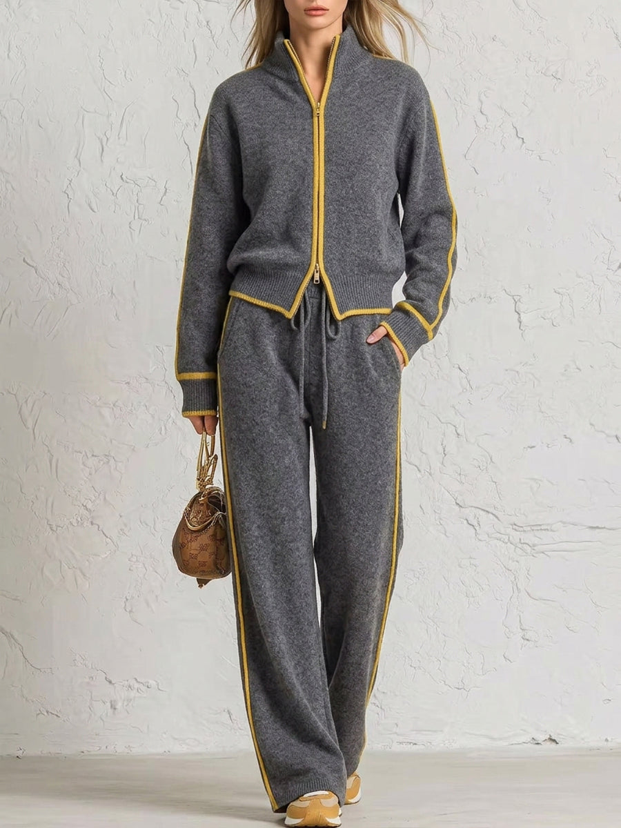 Elegante set di abbigliamento da casa in maglia con finiture a blocchi di colore