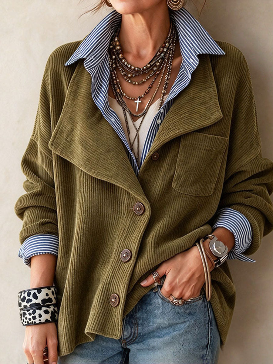 Ŝika Malstreĉita Tavoligita Corduroy Jacke Top