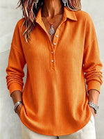 Waffle-knit Collared Long-sleeve Top With A Relaxed Fit