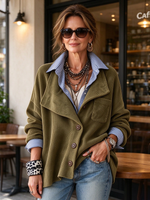 Ŝika Malstreĉita Tavoligita Corduroy Jacke Top