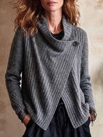 Virina Solidkolora Long-manika Trikita Supro Kun Subtila Brileto, Standa Kolumo Kaj Malstreĉita Taŭdo