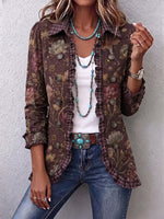 Vintage Floral Plaid-Trim Ruffled Jacket