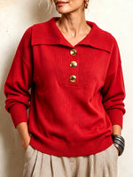 Cozy Gold-Button Collar Knit Pullover