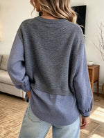 Top casual de punto a cuadros de algodón con patchwork