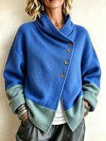 Chic Two-tone Wool-blend Asymmetrical Cardigan Jacket