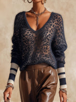 Cozy Wool-blend Leopard-print Pullover With A Brushed Finish