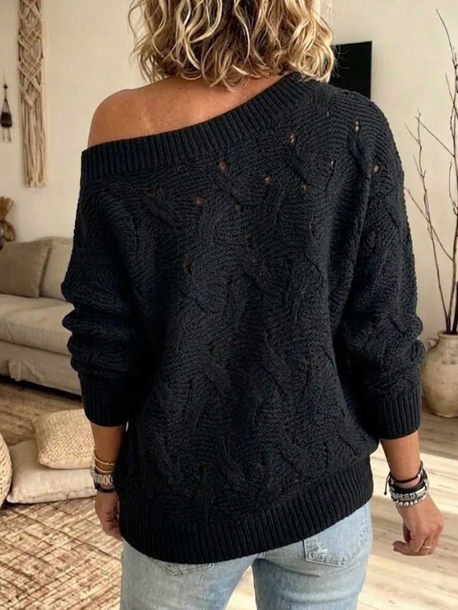 High-neck Raglan Knit Sweater With Contrasting White Trim