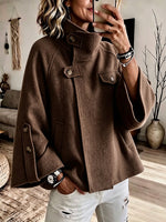 Cozy Button-Accented Wool-Blend Cape Coat