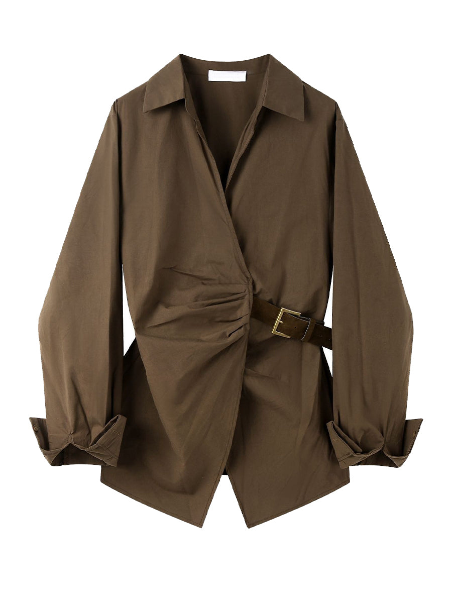 Camicia in cotone stile avvolgente con lacci casual chic
