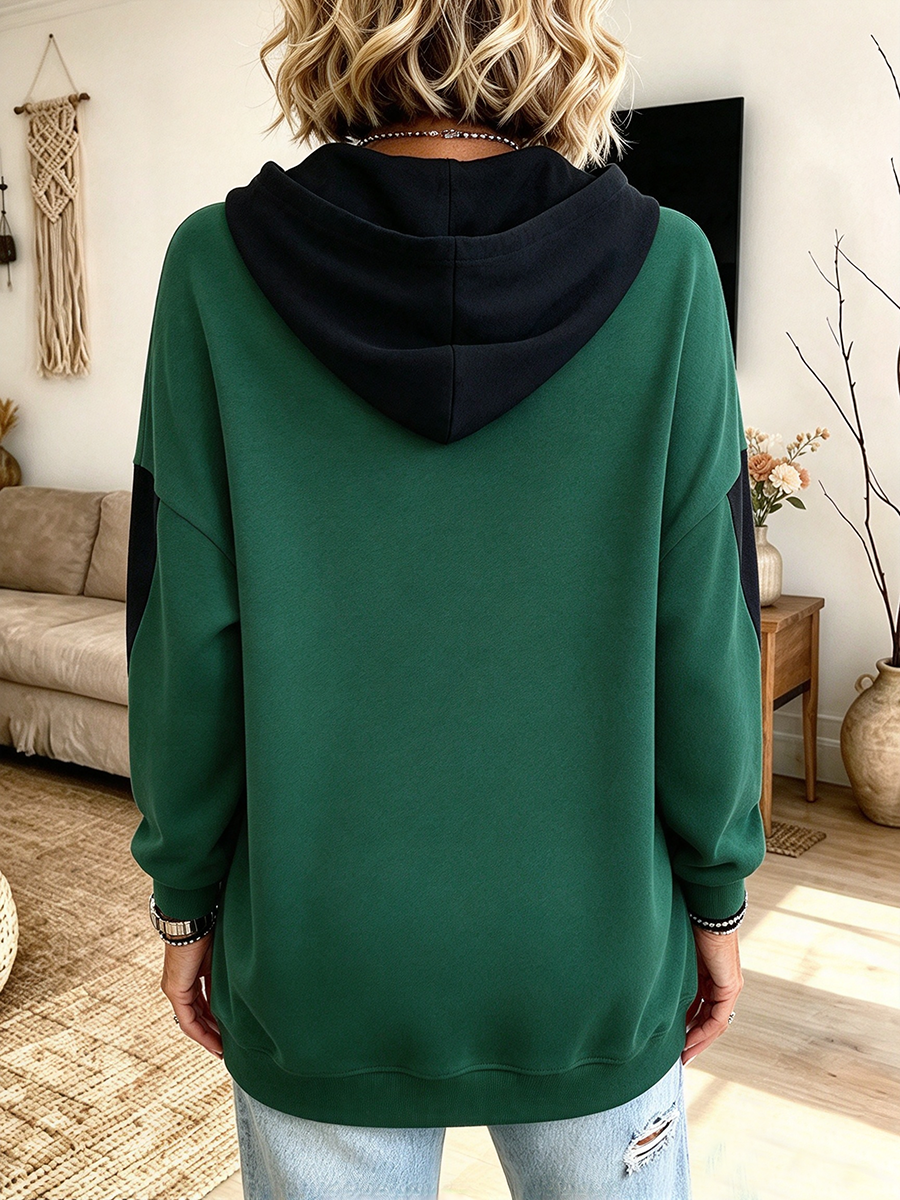 Sudadera con capucha informal y elegante con bloques de color