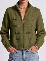 Women's Solid Color Stand Collar Long Sleeve Casual Loose Knit Cardigan