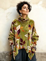 Vintage Folia Presita Nesimetria Butono Turtleneck Top