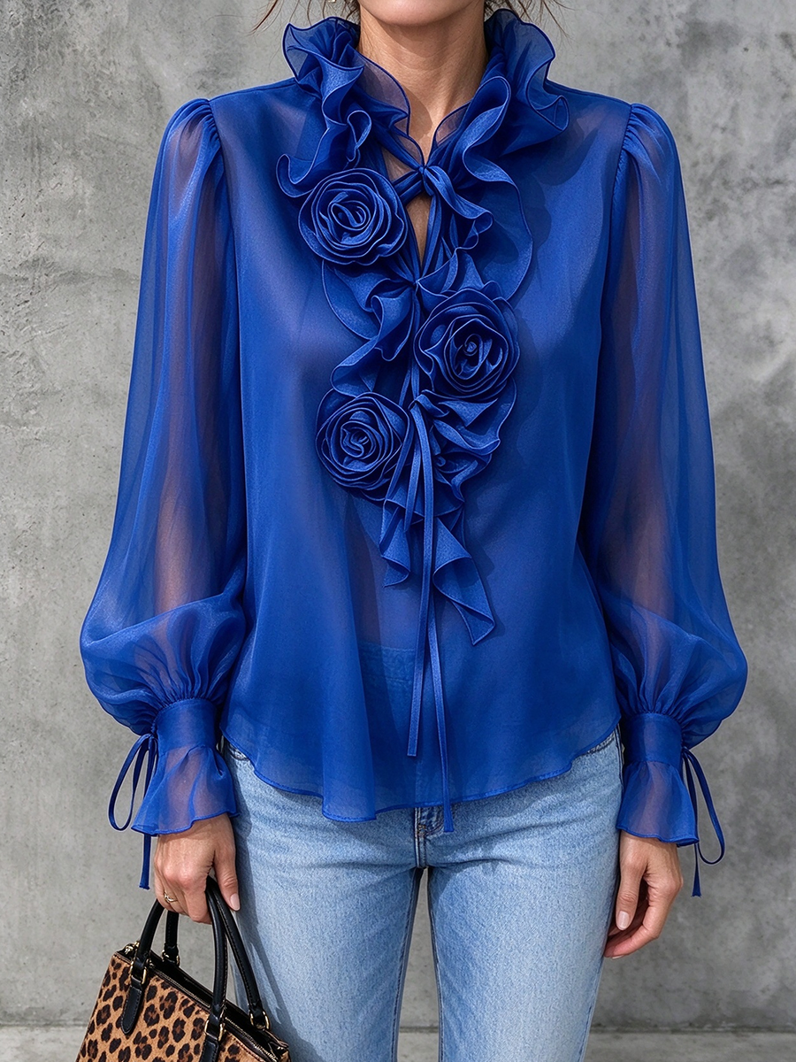 Elegante Rüschenbluse mit Rüschenkragen und durchsichtigen Ärmeln