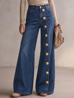 Women's High-waisted Loose-fit Wide-leg Jeans With Metal Buttons