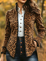 Chic Leopard Suede Contrast Trim Jacket