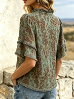 Boho Casual Vacation Leopard Print Ruffled Short-sleeve Top