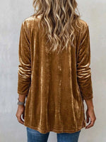 Virina Kamelo Velura Malfermita Fronto Dravita Cardigan