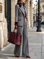 Vintage-inspiro Eleganta Herringbone Lano-miksa Blazero