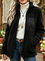 Casual And Comfortable Zip-up Teddy Fleece Jacket With Patch Pockets