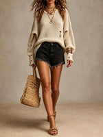 Oversized Ribbed Knit Mini Dress With A Vintage Distressed Finish