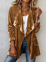 Virina Kamelo Velura Malfermita Fronto Dravita Cardigan