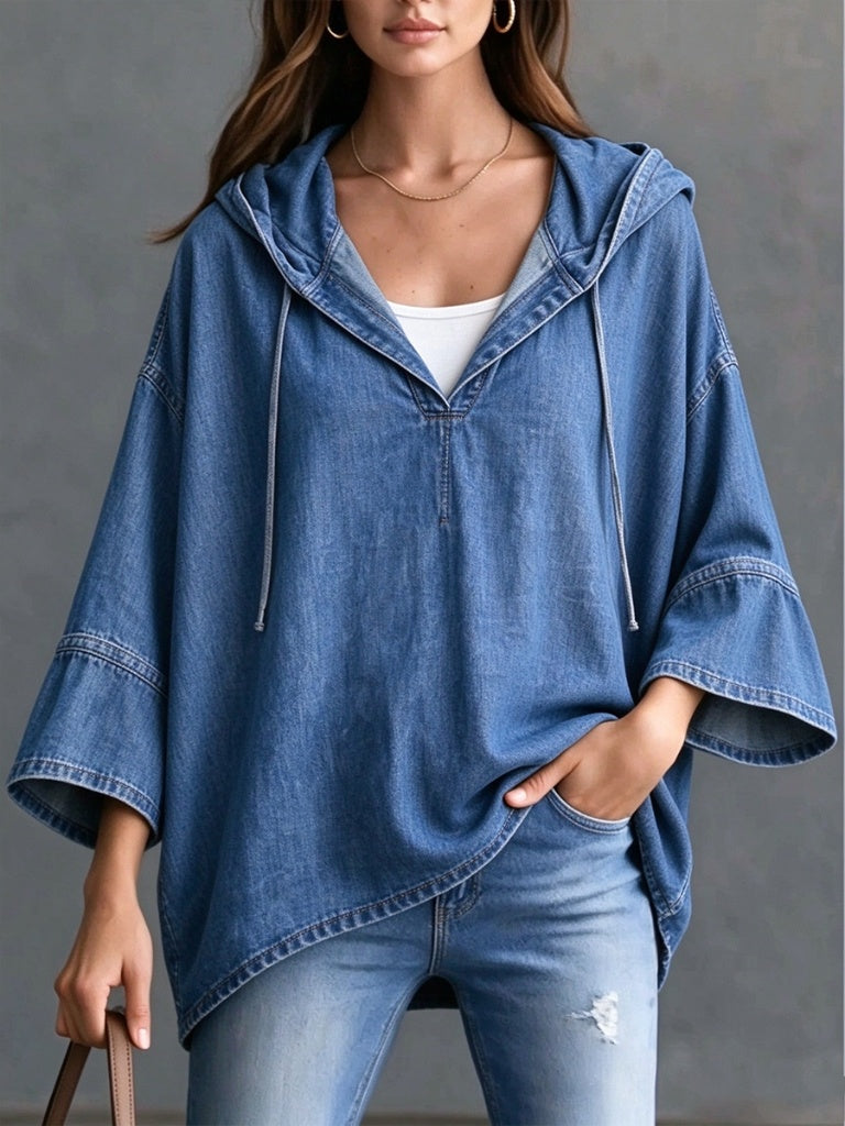 Chaqueta vaquera informal de gran tamaño con capucha