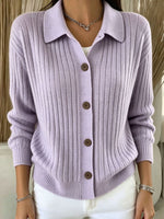 Cozy Vibrant Blue Ribbed Collared Button-down Cardigan Sweater