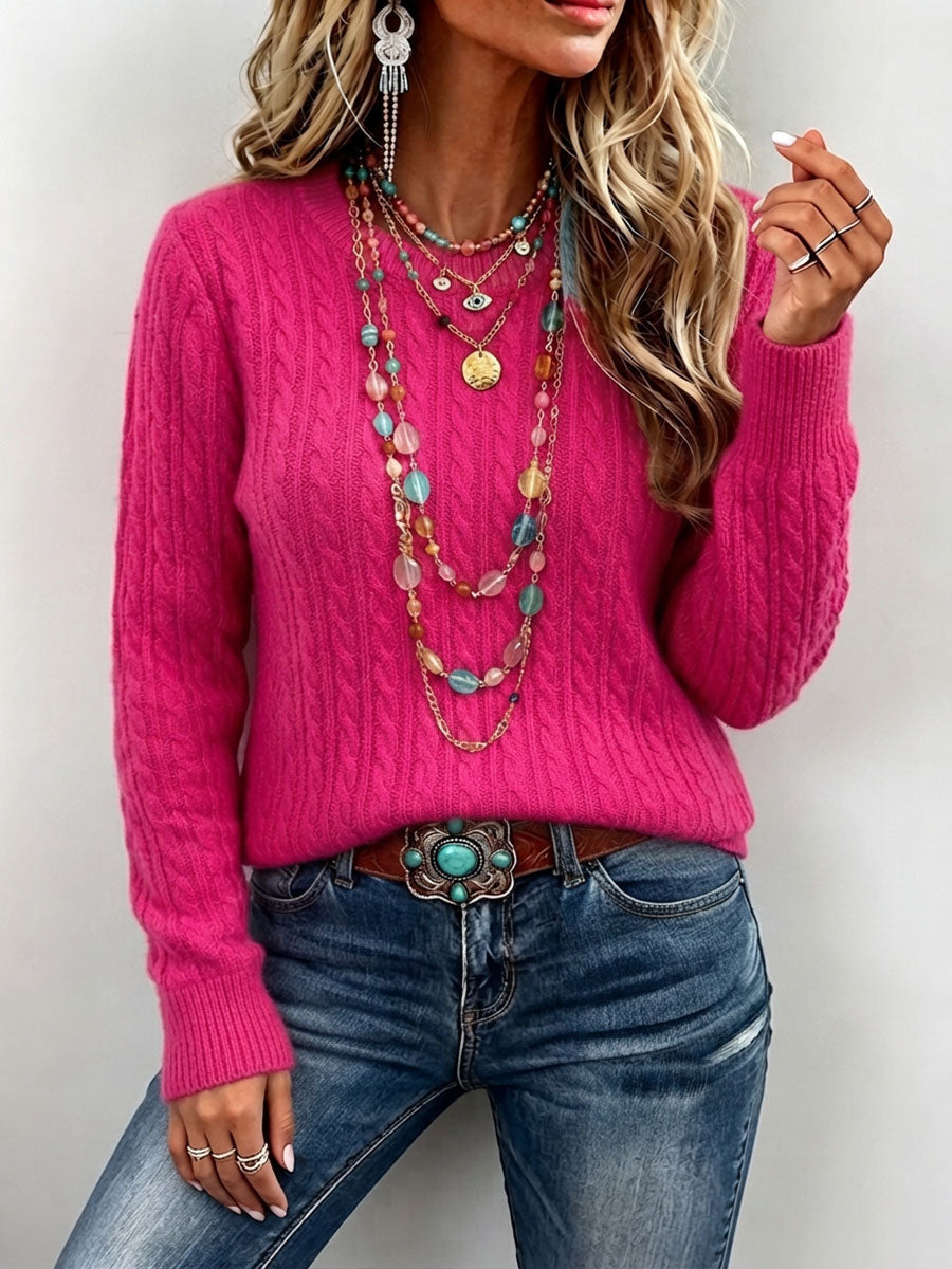 Cozy Classic Solid Cable-knit Crewneck Sweater
