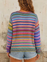 Cardigan in maglia a righe girocollo multicolor