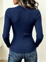 Chic Button-Accented Lace-Up Ribbed KnitTop