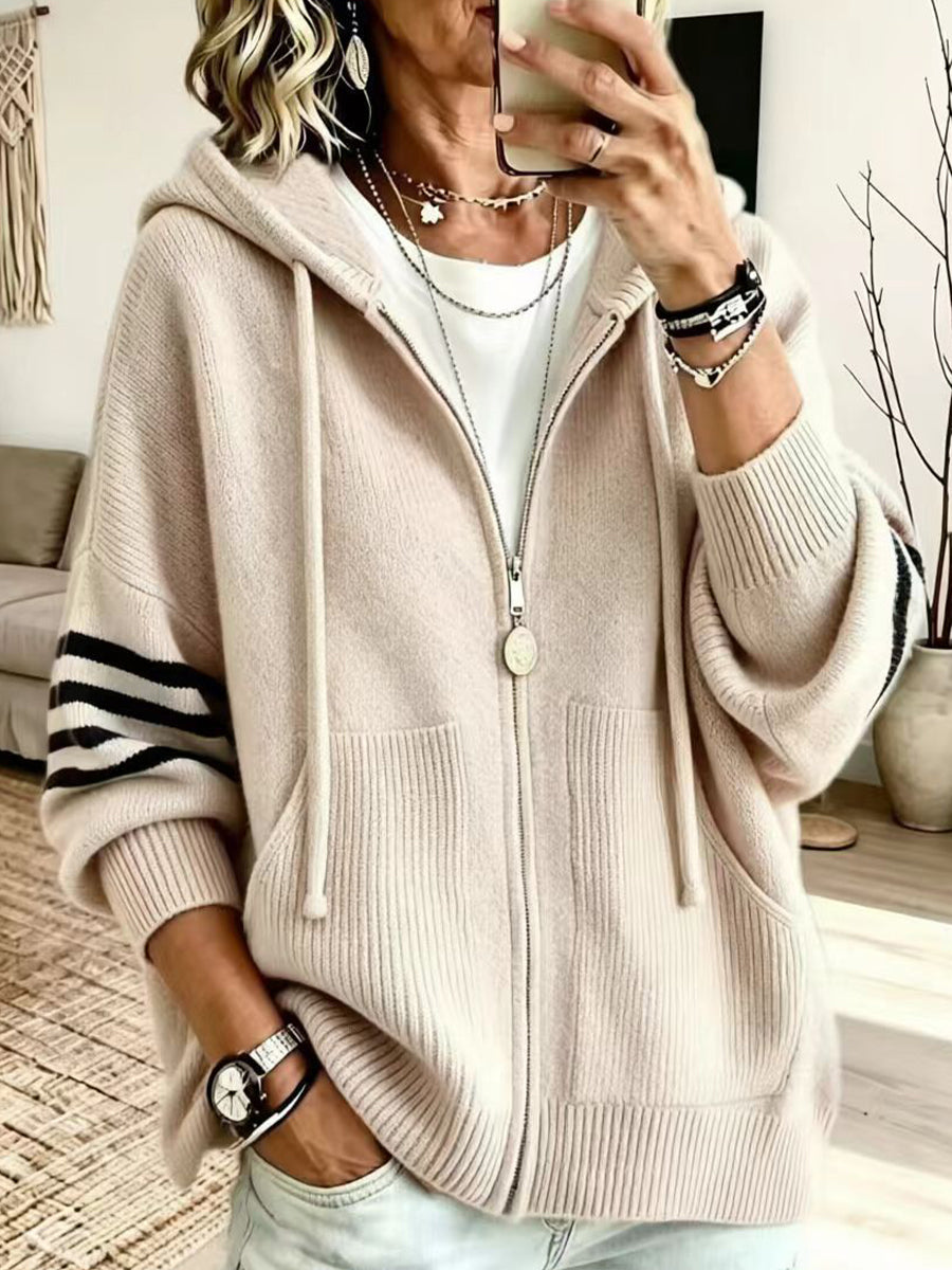 Oversized Knit Hoodie With Drawstring