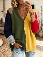 Vibrant Colorblock V-Neck Knit Cardigan