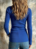 Virina Reĝa Blua Nesimetria Volva Ribbed Knit Top