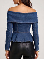 Women's Off-shoulder Long-sleeved Casual Loose Denim Top