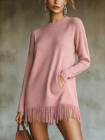 Chic Fringe-Hem Knit Sweater Tunic