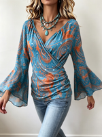 Camicetta bohémien con maniche a campana elasticizzate casual