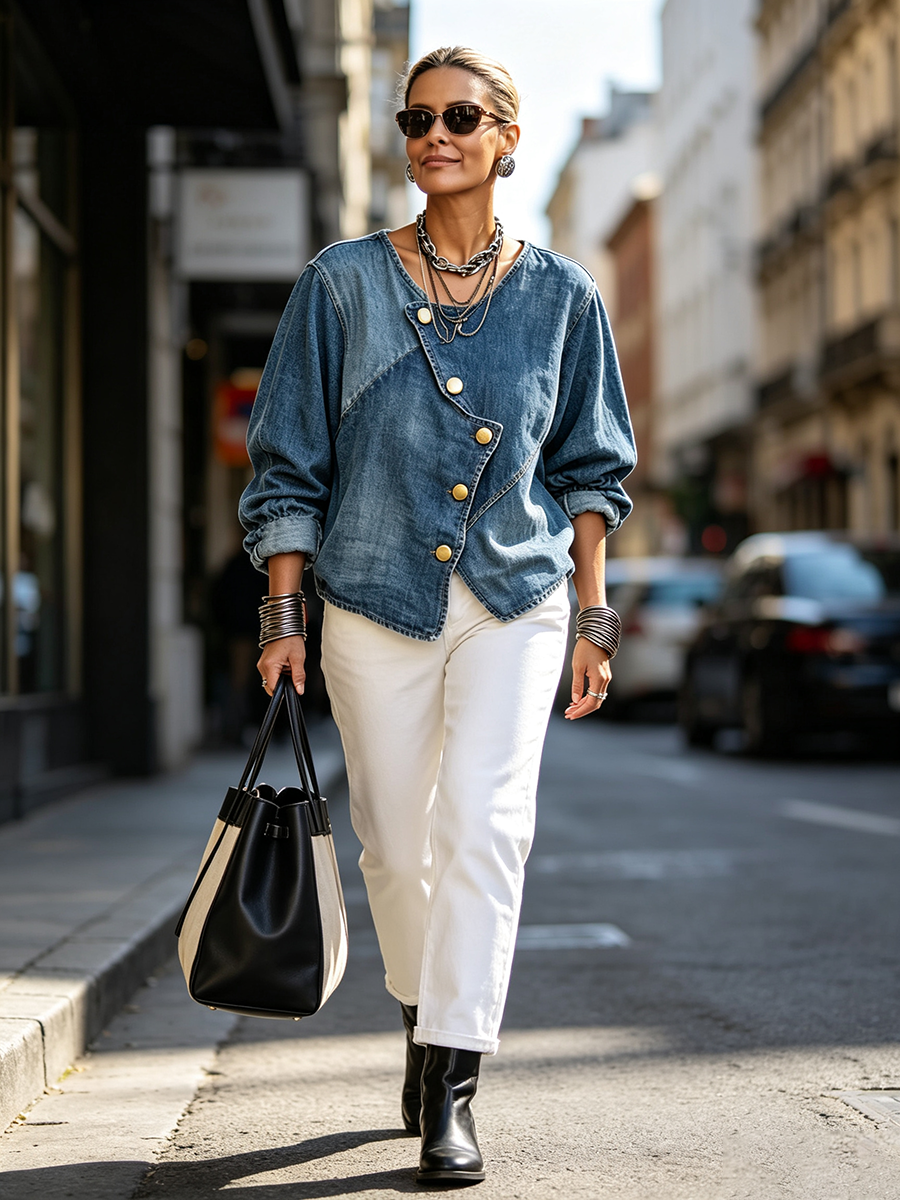 Artisti Cozy Asymmetrical Denim Blouse
