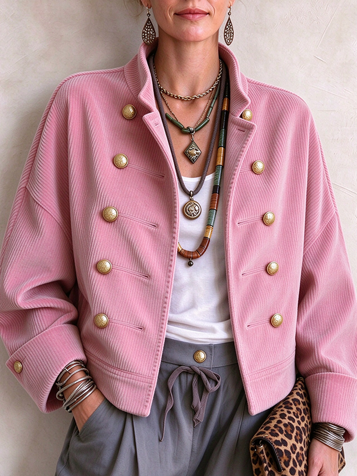 Chaqueta de pana de moda elegante con doble botonadura
