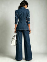 Stylish Denim Jacket With Gold Piping And Zipper