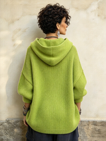 Ŝika Oversized Ribbed Asimetria Butona Kapuĉa Svetero