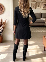 Mock-neck Cropped Dress With Side Pleats And Chain Detailing