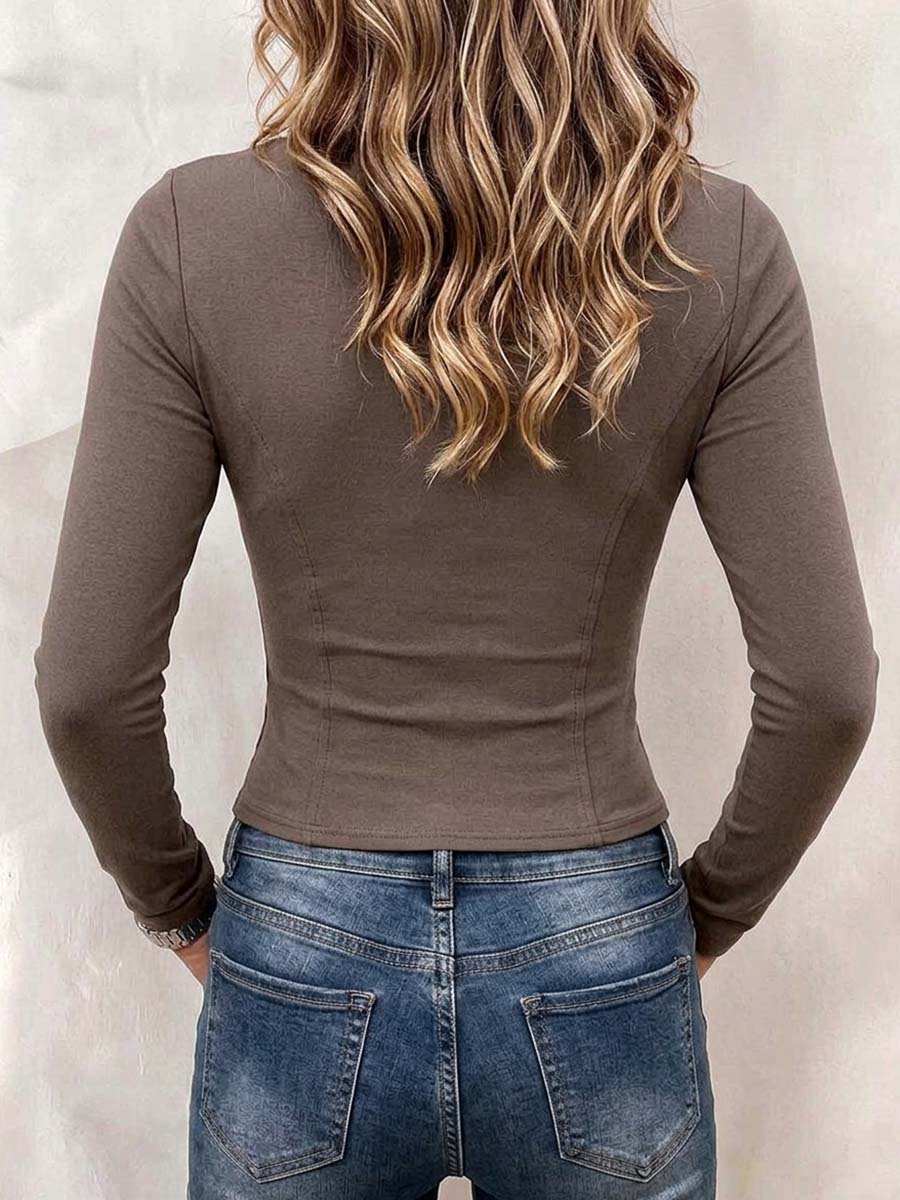 Langarmshirt im Military-Stil mit quadratischem Ausschnitt und Knopfdetail