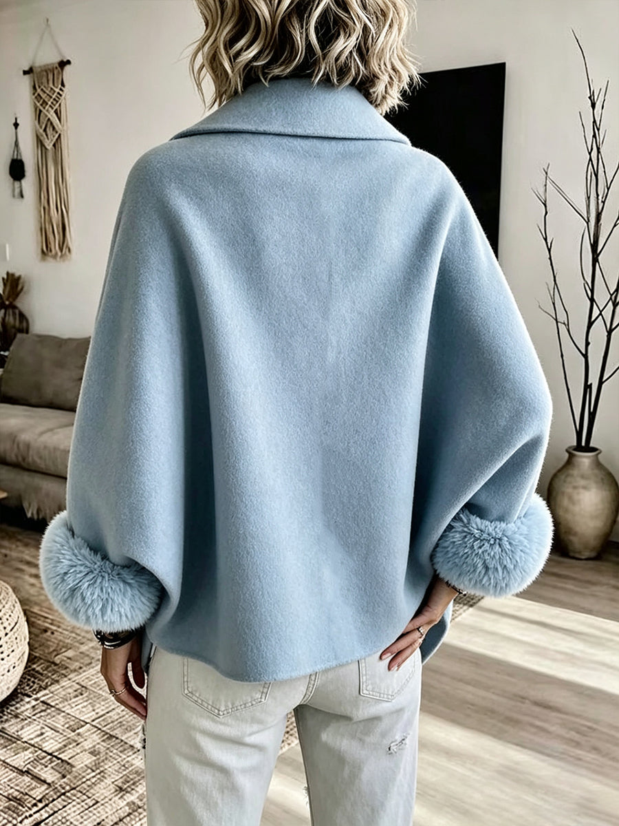 Cozy Faux Fur Cuff Asymmetric Wool-Blend Jacket